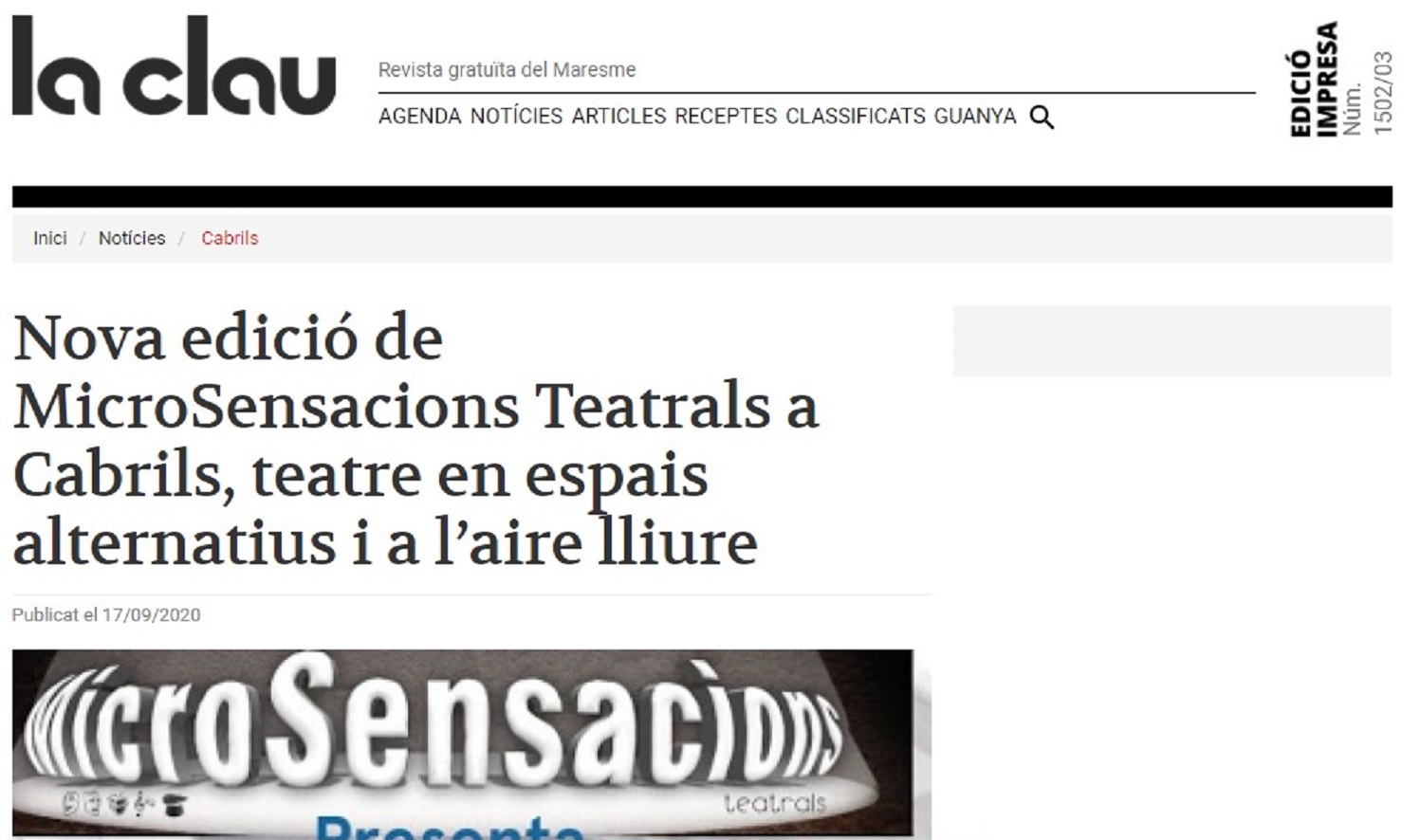 MicroSensacions Teatrals a La Clau - 17/09/2020 gabinete de prensa