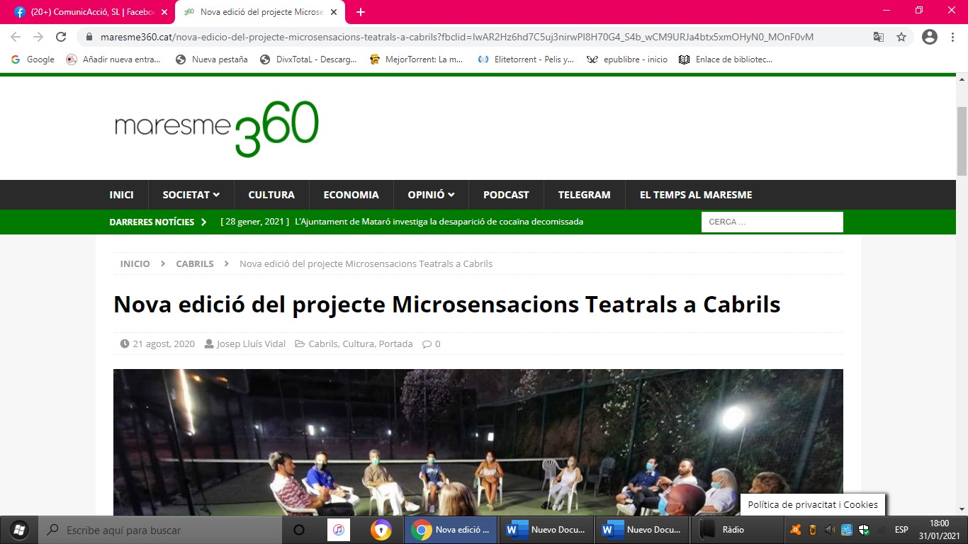 MicroSensacions Teatrals a "Maresme360" -21/08/2020 gabinete de prensa