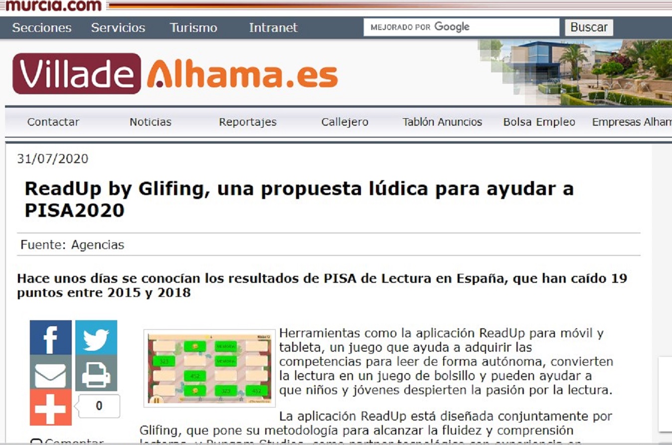 ReadUp by Glifing en "Villa de Alhama.es" - 31/07/2020 gabinete de prensa