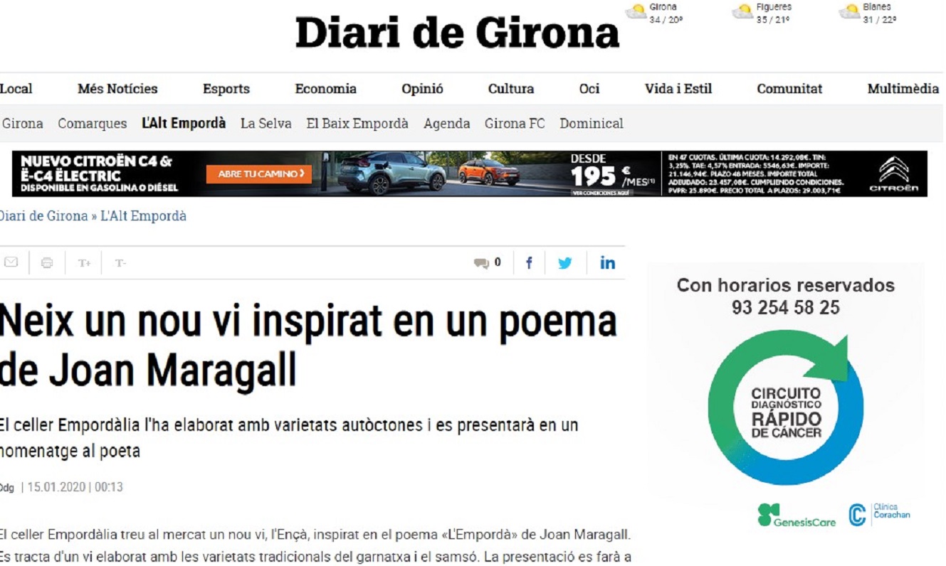 Empordàlia en el "Diari de Girona" _15/01/2020 gabinete de prensa