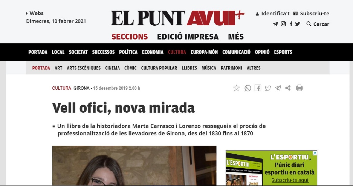 Marta Carrasco en "El Punt Avui" -15/12/2019 gabinete de prensa